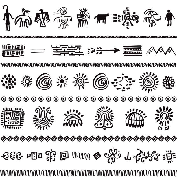 zestaw wzorów wzorów z elementami plemiennymi. ilustracja wektorowa. - indigenous culture flash stock illustrations