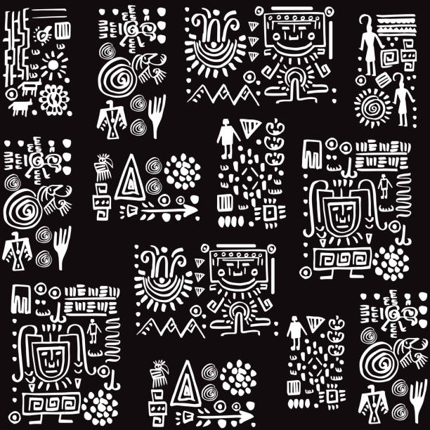 zestaw wzorów wzorów z elementami plemiennymi. ilustracja wektorowa. - indigenous culture flash stock illustrations
