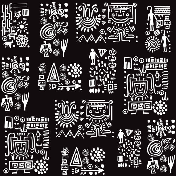 ilustrações, clipart, desenhos animados e ícones de conjunto de projetos padrão com elementos tribais. ilustração em vetor. - indigenous culture flash