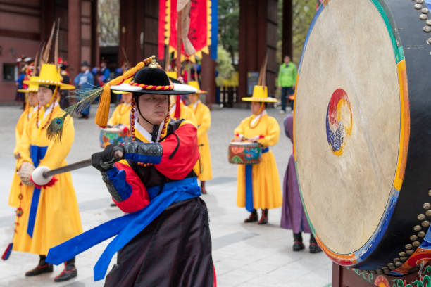 Soldier of the Royal Guard at the change of the guard ceremony in Deoksugung Palace in Seoul, South Korea