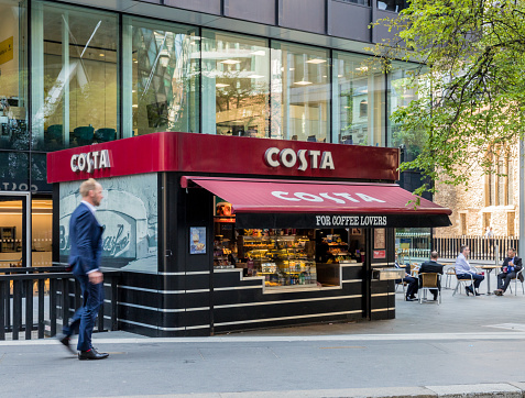 London. May 2018. A view of a Costa Coffee store in the City of london in London.