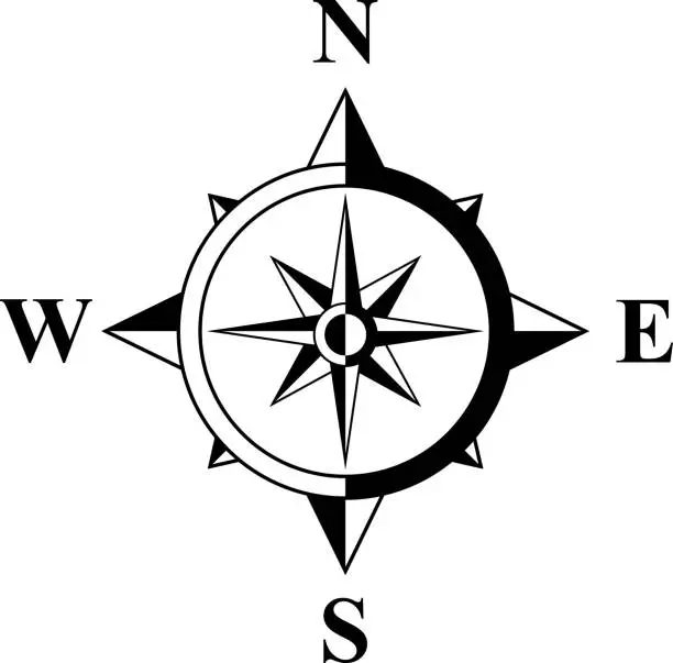 Vector illustration of Compass Black and White