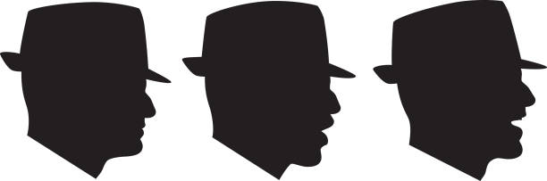 illustrations, cliparts, dessins animés et icônes de profils d’homme portant chapeau parler silhouettes - portrait bouche ouverte