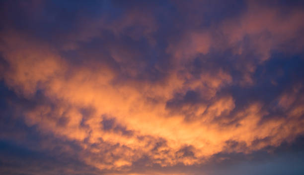 Various hues of orange, yellow, and blue clouds