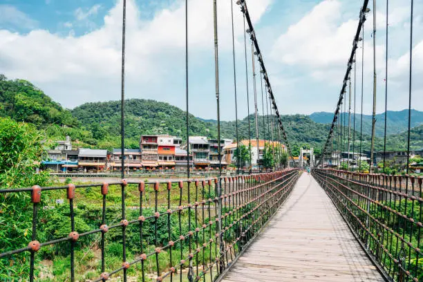 Wooden bridge and Shifen old town of Pingxi line in Taipei, Taiwan