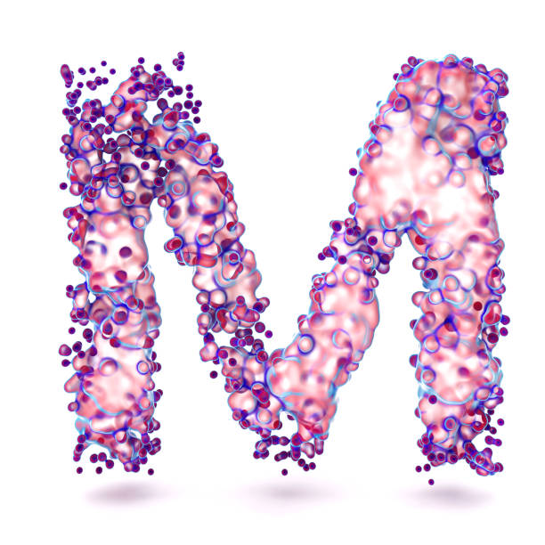 3d letter m with abstract biological texture - cell plant cell biology scientific micrograph imagens e fotografias de stock