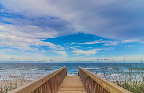 From the Beach at Topsail, NC View down to the sands of Topsail Beach Topsail Island stock pictures, royalty-free photos & images