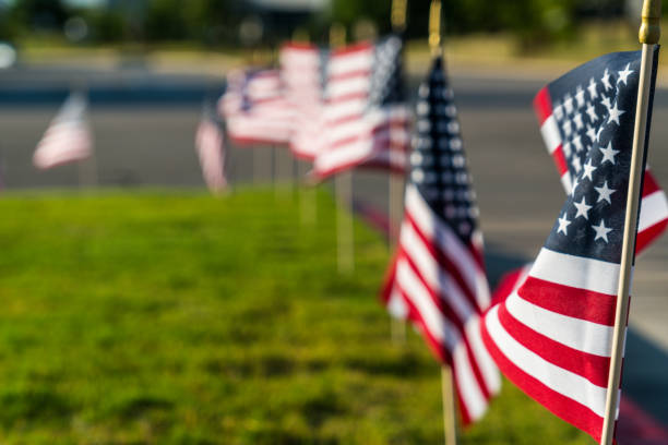 istock American Flags all in a Row 988039560