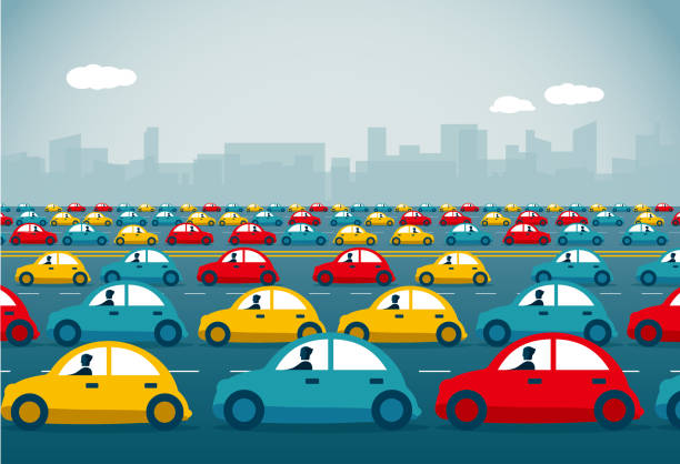 ilustraciones, imágenes clip art, dibujos animados e iconos de stock de hou rush - traffic jam traffic car commuter