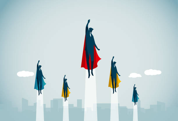 ilustrações, clipart, desenhos animados e ícones de a liderança  - business super hero