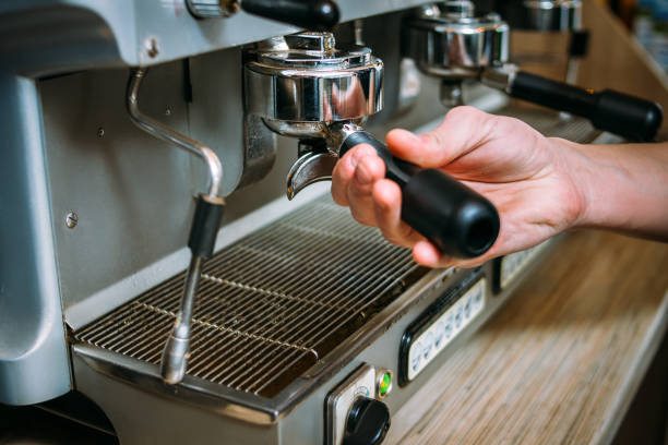 istock coffee brewing machine barista holder put 988065758