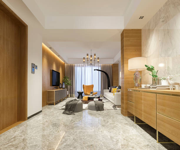 istock 3d rendering luxury and modern living room with sofa and dining table 988076258