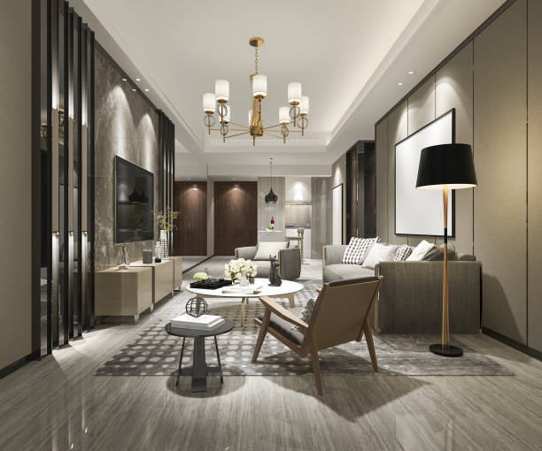 istock 3d rendering luxury and modern living room with sofa and dining table 988076284