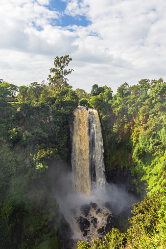 Landscape with a waterfall in the green. Thompson Waterfall. Kenya, Africa