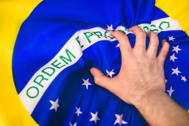 istock Brazilian flag front of view 988105354