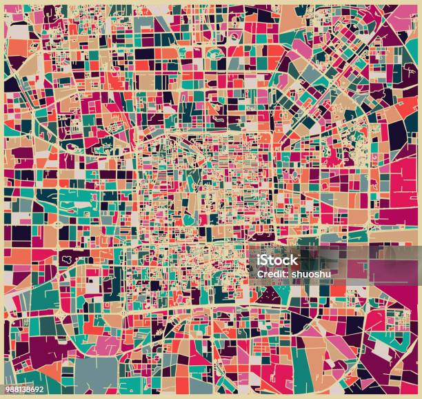 Abstract Color Lump Patternart Map Of Beijing City Stock Illustration - Download Image Now