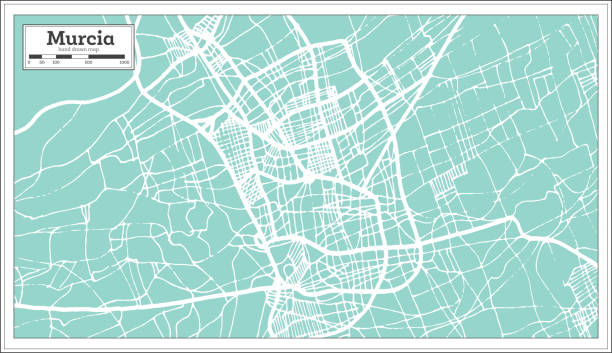 복고 스타일 무르시아 스페인 도시 지도입니다. 개요 지도입니다. - murcia stock illustrations