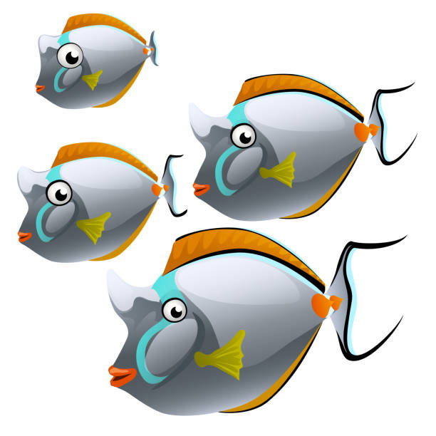 Set of cartoon fish isolated on white background. Vector cartoon close-up illustration Set of cartoon fish isolated on white background. Vector cartoon. unicorn fish stock illustrations