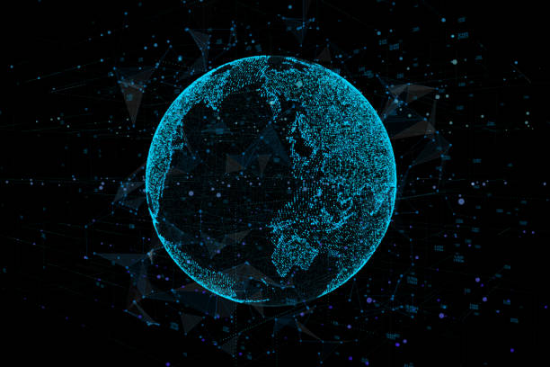 istock Point, line, surface composed of circular graphics, Global network connection,international meaning. 3d illustration. 988178378