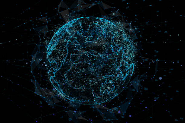 istock Point, line, surface composed of circular graphics, Global network connection,international meaning. 3d illustration. 988178552