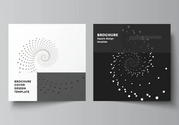 Vector illustration of The minimal vector illustration of editable layout of two square format covers design templates for brochure, flyer, magazine. Geometric technology background. Abstract monochrome vortex trail