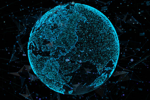 istock Point, line, surface composed of circular graphics, Global network connection,international meaning. 3d illustration. 988181094