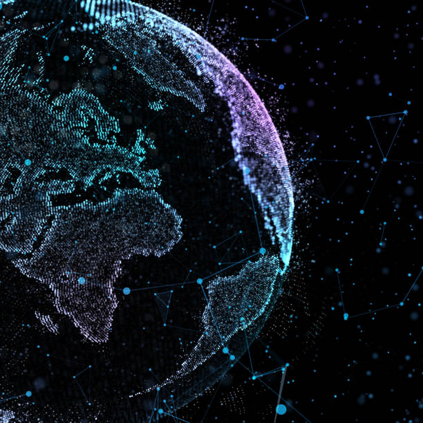 istock 3d illustration of detailed virtual planet Earth. Technological digital globe world. 988187288