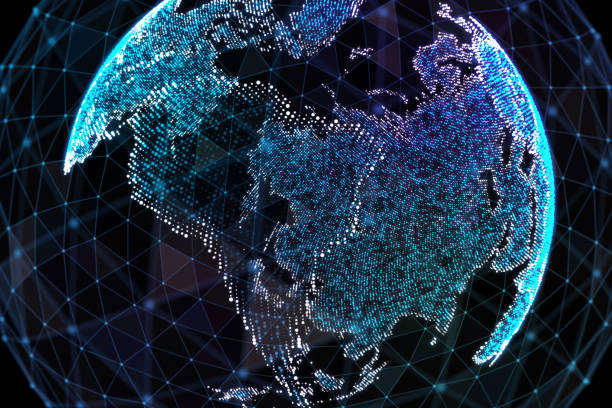 istock 3d illustration of detailed virtual planet Earth. Technological digital globe world. 988187646