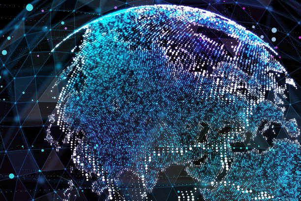 istock Connection lines Around Earth Globe, Theme Background with Light Effect. Global International Connectivity Background. 3d illustration. 988188654
