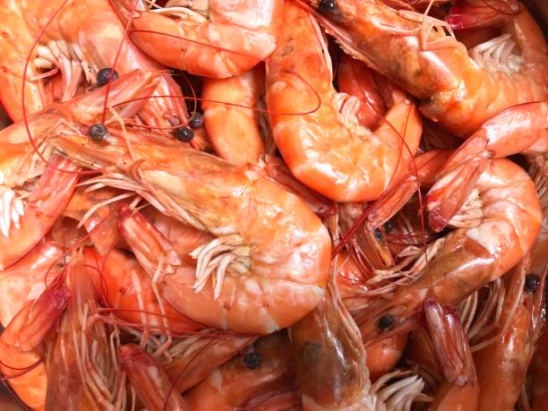 Boiled shrimp with peel stock photo