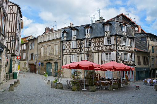 Half-timbered house in the cobbled streets of Limoges in Haute-Vienne in