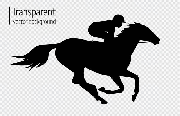 illustrations, cliparts, dessins animés et icônes de illustration vectorielle de cheval de course avec jockey. noir silhouette isolée sur fond transparent. symbole de la compétition équestre. - jockey