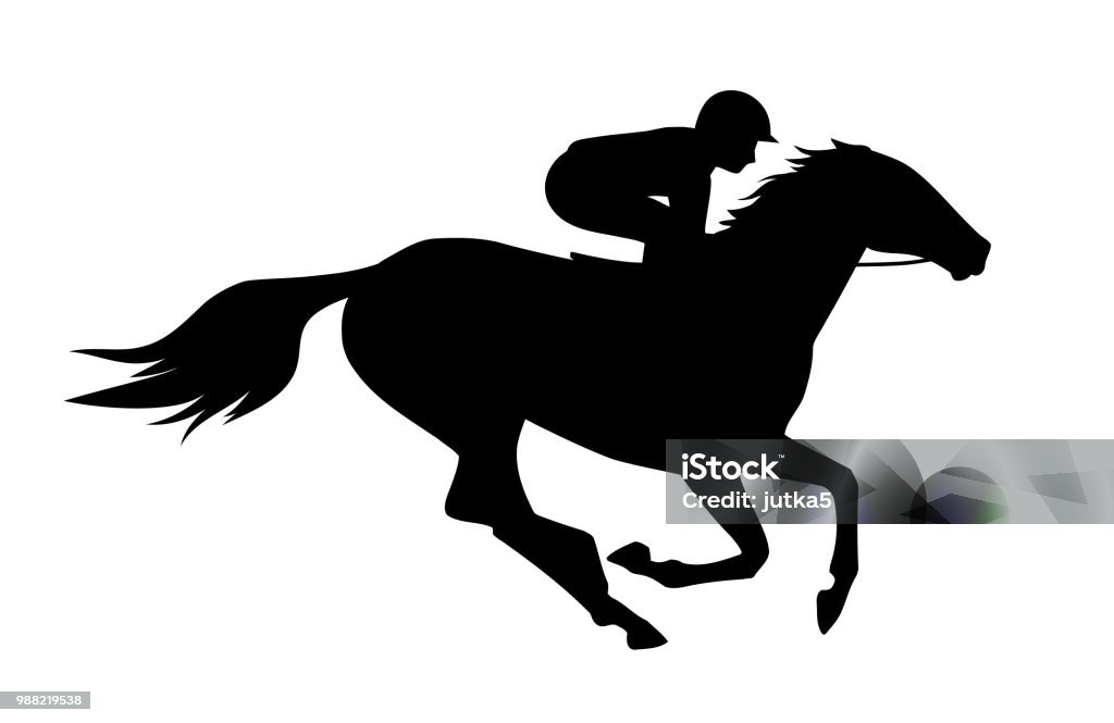 Vector illustration of  race horse with jockey. Black isolated silhouette on white background.Equestrian competition symbol. Vector illustration of  race horse with jockey. Black isolated silhouette on white background. Equestrian competition symbol. Horse Racing stock vector