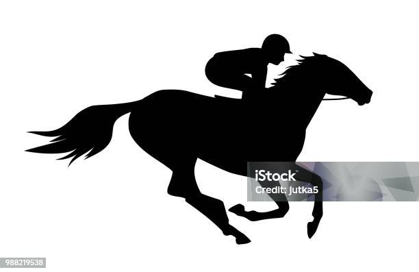 Vector Illustration Of Race Horse With Jockey Black Isolated Silhouette On White Backgroundequestrian Competition Symbol Stock Illustration - Download Image Now