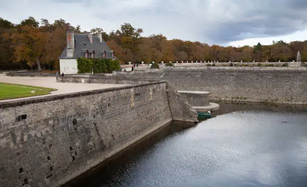 Stone banks of Loire river in Chenonceau, France, Loire Valley