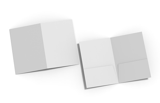 En blanco blanco reforzado A4 bolsillo sola carpeta aislado fondo blanco, Ilustración 3d photo