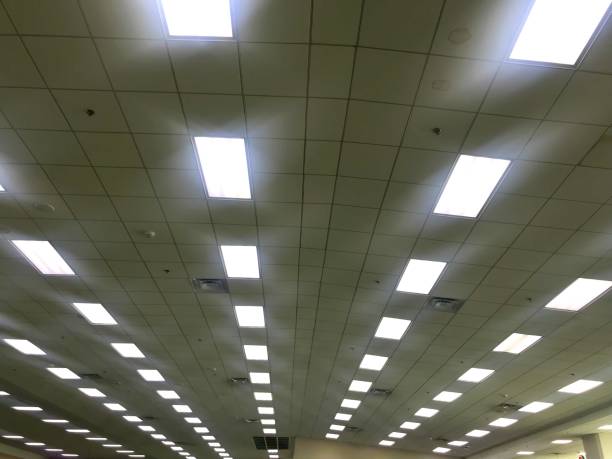 istock Row of ceiling lamp in the office 988261356