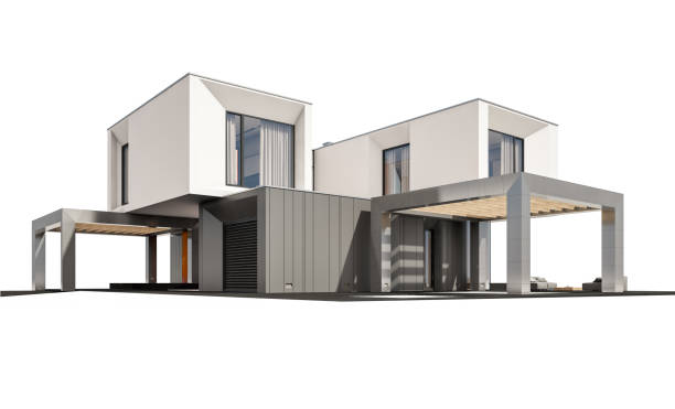 istock 3d rendering of modern cozy house isolated on white. 988261460