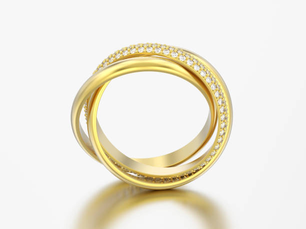 istock 3D illustration yellow gold decorative three in one covered diamond ring 988275880