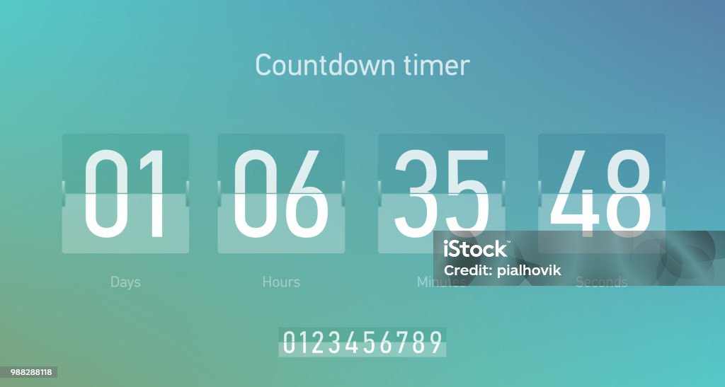 Flip countdown clock counter timer Flip countdown clock counter timer, coming soon or under construction web site page time remaining count down, vector illustration Countdown stock vector