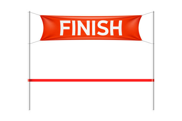 Finish line banner with red ribbon Finish line banner with red ribbon, vector illustration finish line stock illustrations
