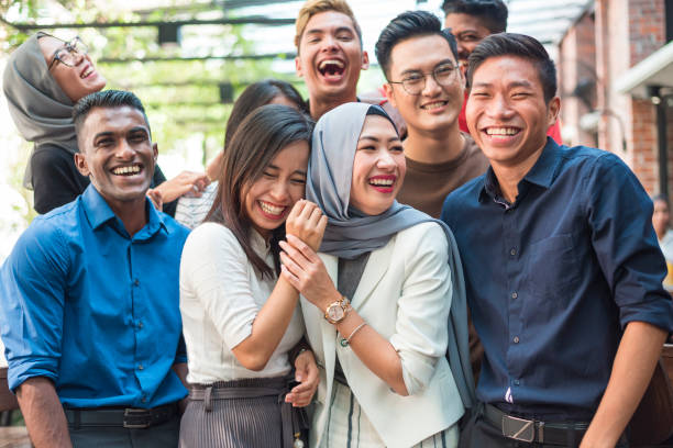 Smiling Asian friends