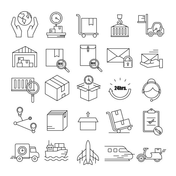 Logistic,Delivery symbol,Transportation line icon set vector illustration packaging illustrations stock illustrations