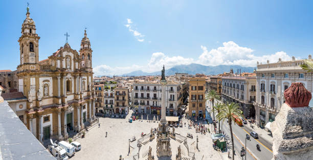 iglesia de santo domingo en palermo, sicilia, italia - plaza san domenico fotografías e imágenes de stock