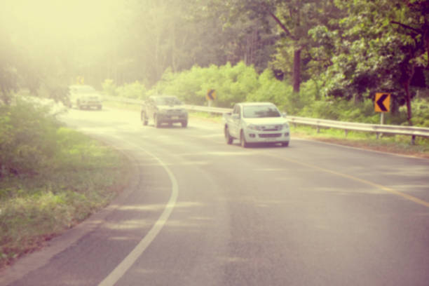 istock Asphalt road through the forest, blur natural background 988351222
