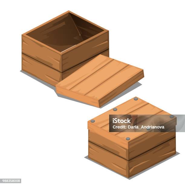A Set Of Wooden Boxes With Lids Isolated On White Background Vector Cartoon  Closeup Illustration Stock Illustration - Download Image Now - iStock