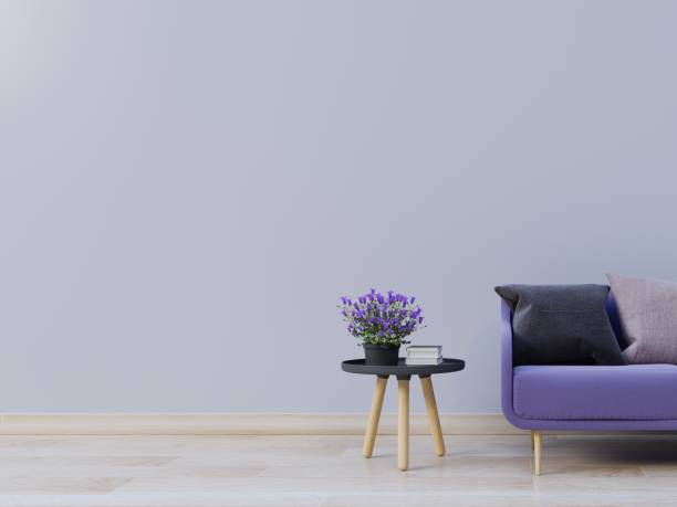 istock Living Room Interior with purple sofa have flower on table ,Ultraviolet design concept 988363616