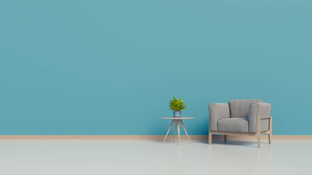 istock Room with armchairs to the wall blue 988363748