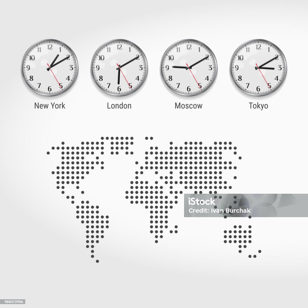 세계 시간 시계 지역 유명한 도시에서 현재 시간입니다 전세계 현지 시간입니다 세계의 지도 점선된입니다 벡터 아트 시간대에 대한 스톡  벡터 아트 및 기타 이미지 - Istock