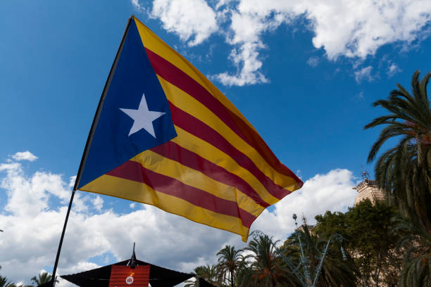 istock Senyera -Catalan separatists flag against sky 988407120